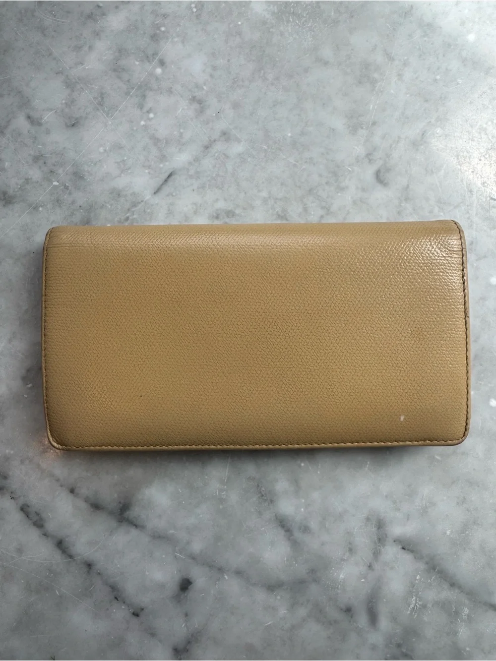 CHANEL Beige Leather Long Wallet with Gold CC Button